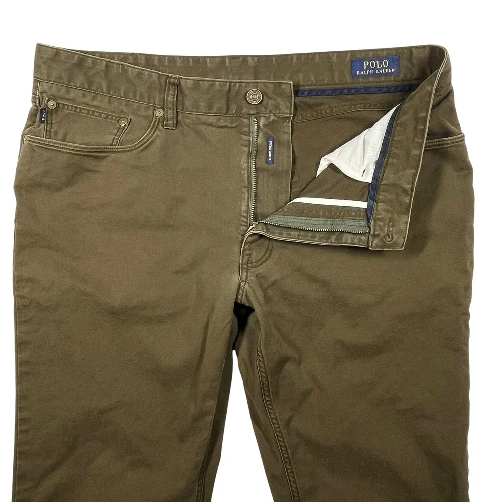 Polo Ralph Lauren Stretch Slim Fit Pants Mens 34x34 (Fits 36x34) Olive Green